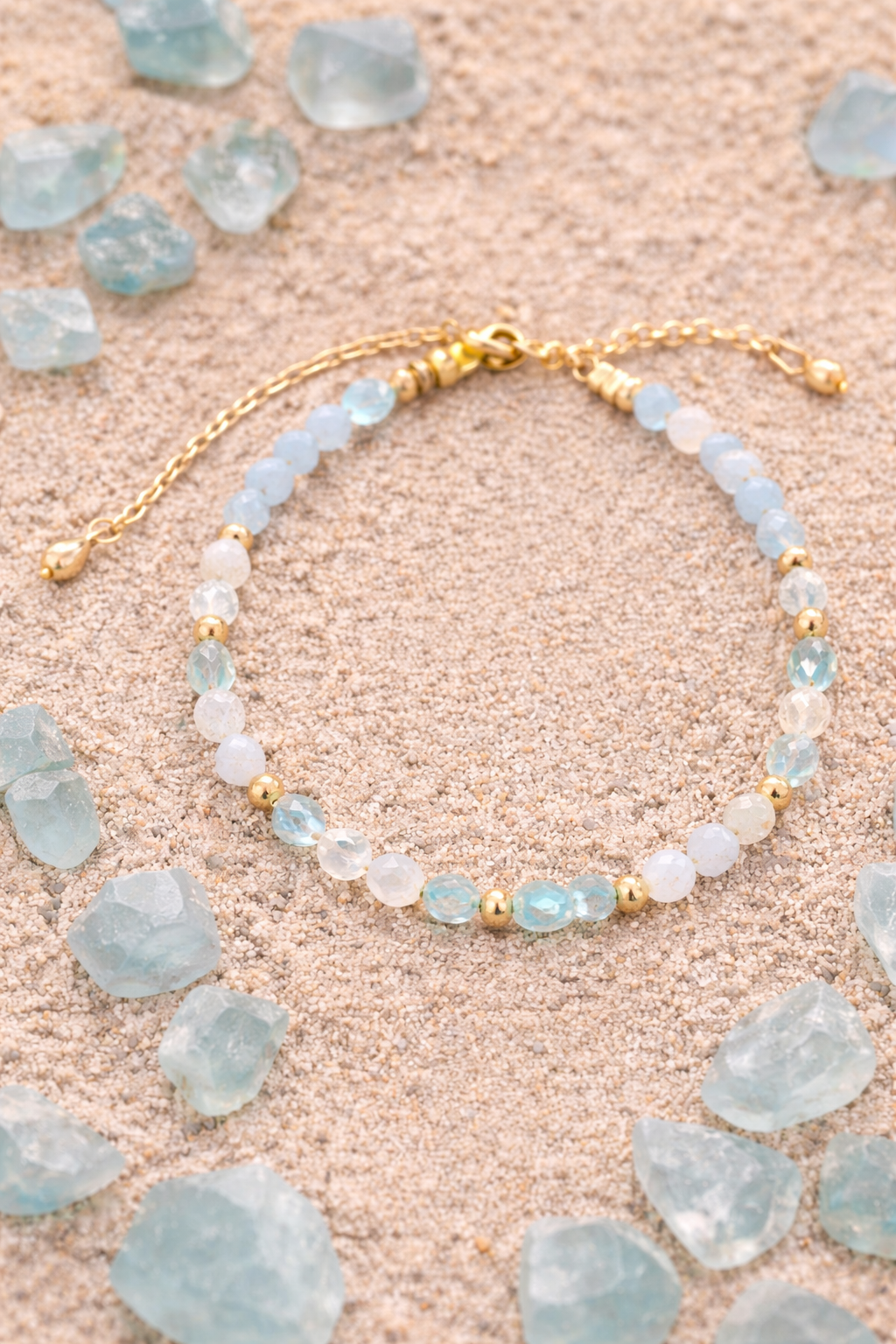 Bracelet “Rivage d’Azur” – Aigue-Marine & Pierre de Lune | Édition Limitée