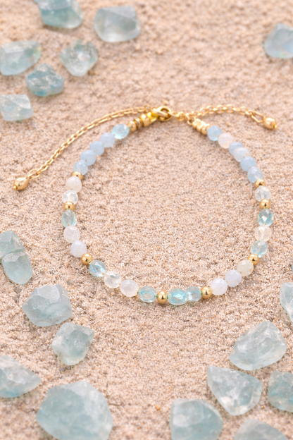 Bracelet “Rivage d’Azur” – Aigue-Marine & Pierre de Lune | Édition Limitée