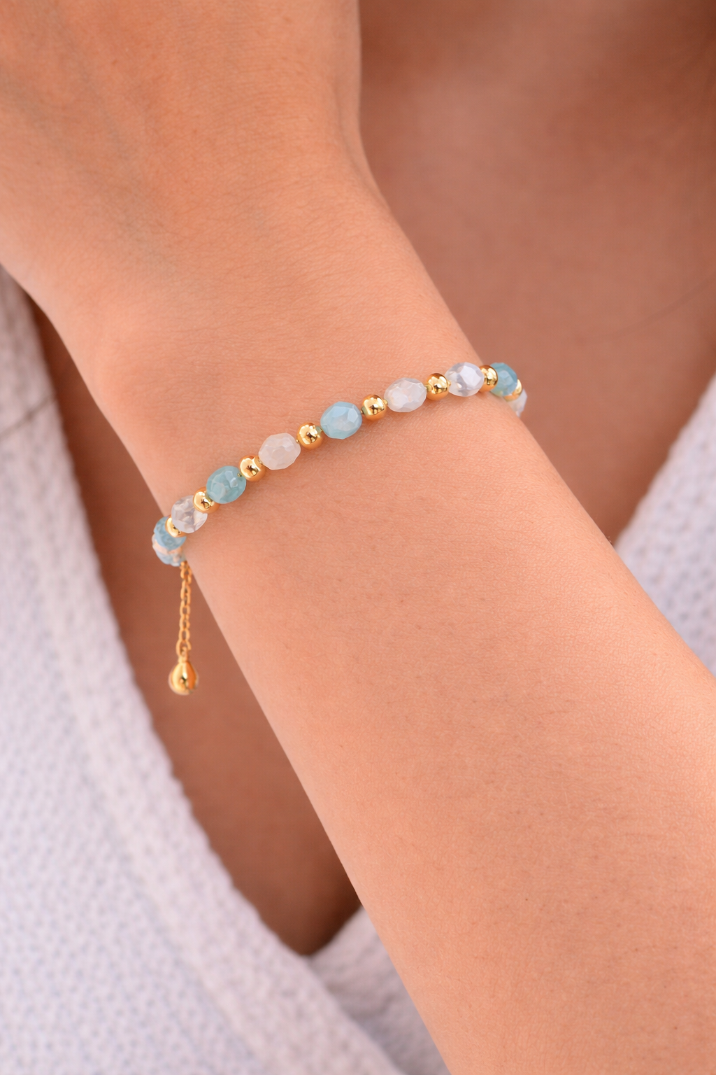 Bracelet “Rivage d’Azur” – Aigue-Marine & Pierre de Lune | Édition Limitée