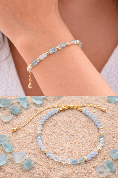 Bracelet “Rivage d’Azur” – Aigue-Marine & Pierre de Lune | Édition Limitée