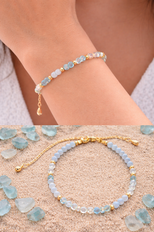 Bracelet “Rivage d’Azur” – Aigue-Marine & Pierre de Lune | Édition Limitée