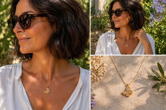 Collier ESSENCE — Papillon doré minimaliste