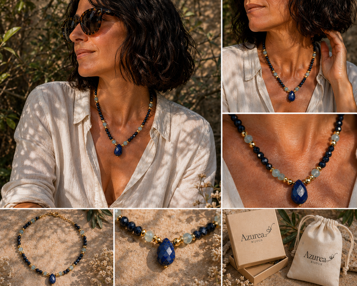 Collier ORIGINE — Lapis lazuli, saphir & aigue-marine